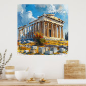 Griekse Akropolis Waterverf Reismonumenten Poster (Keuken)