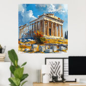 Griekse Akropolis Waterverf Reismonumenten Poster (Thuiskantoor)