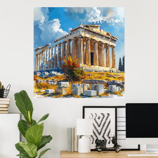 Griekse Akropolis Waterverf Reismonumenten Poster (Thuiskantoor)