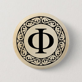 Griekse Alfabet Letter Phi Ronde Button 5,7 Cm
