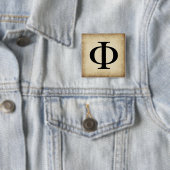 Griekse Alfabet Letter Phi Vierkante Button 5,1 Cm (In situ)