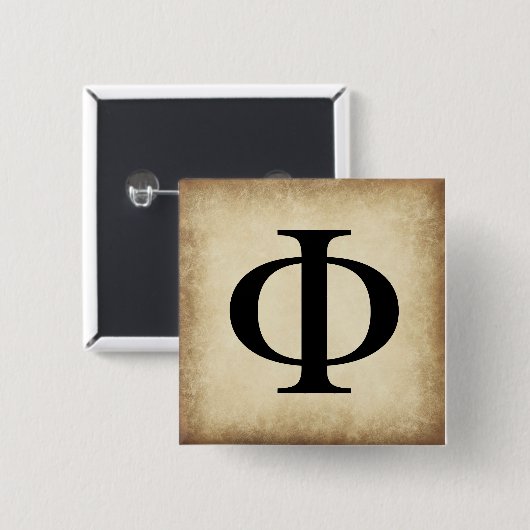 Griekse Alfabet Letter Phi Vierkante Button 5,1 Cm (Voorkant /achterkant)