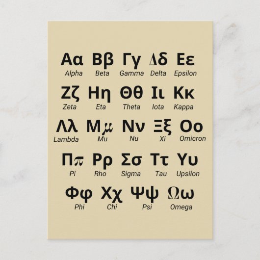 Griekse alfabet letters in volgorde briefkaart (Voorkant)