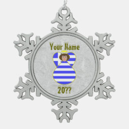 Griekse Angel Flag Brown Hair gepersonaliseerd Tin Sneeuwvlok Ornament