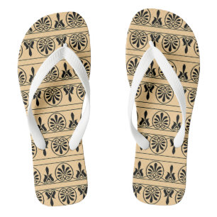 Griekse Arabesk Mediterraan Patroon Bruin Teenslippers