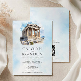 Griekse bestemming bruiloft uitnodiging met QR-cod