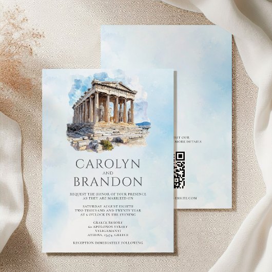 Griekse bestemming bruiloft uitnodiging met QR-cod