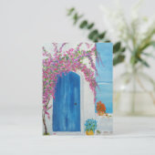 Griekse blauwe deur briefkaart (Staand voorkant)