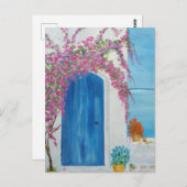 Griekse blauwe deur briefkaart (Voorkant / Achterkant)