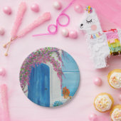 Griekse blauwe deur papieren bordje (Feest)