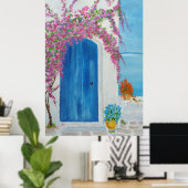 Griekse blauwe deur poster (Thuiskantoor)