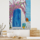 Griekse blauwe deur poster (Keuken)