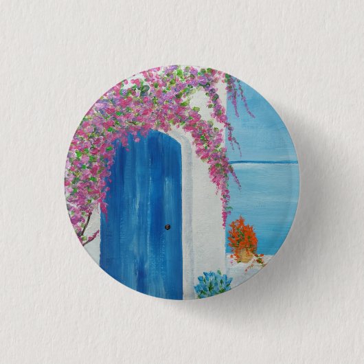 Griekse blauwe deur ronde button 3,2 cm (Voorkant)