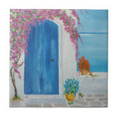 Griekse blauwe deur tegeltje (Voorkant)