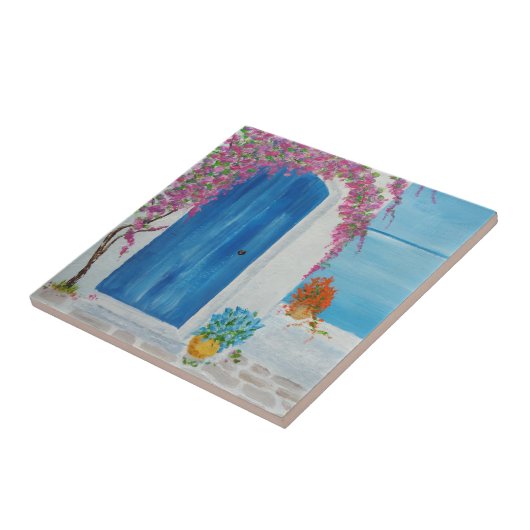 Griekse blauwe deur tegeltje (Zijkant)