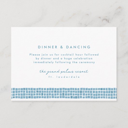 Griekse blauwe tegel lijst eenvoudige bruiloftsrec informatiekaartje (Voorkant)