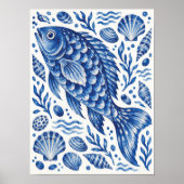 Griekse Blauwe Vis Kust Kunstprint Poster (Voorkant)