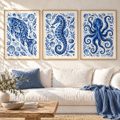 Griekse Blauwe Vis Kust Kunstprint Poster