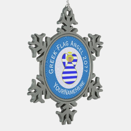 Griekse Blonde Engel Chanoeka Vlag Gepersonaliseer Tin Sneeuwvlok Ornament (Links)