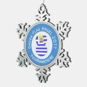 Griekse Blonde Engel Chanoeka Vlag Gepersonaliseer Tin Sneeuwvlok Ornament (Rechts)