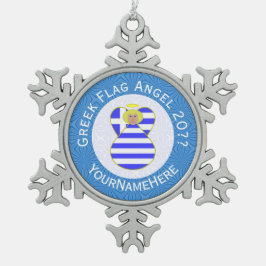 Griekse Blonde Engel Chanoeka Vlag Gepersonaliseer Tin Sneeuwvlok Ornament