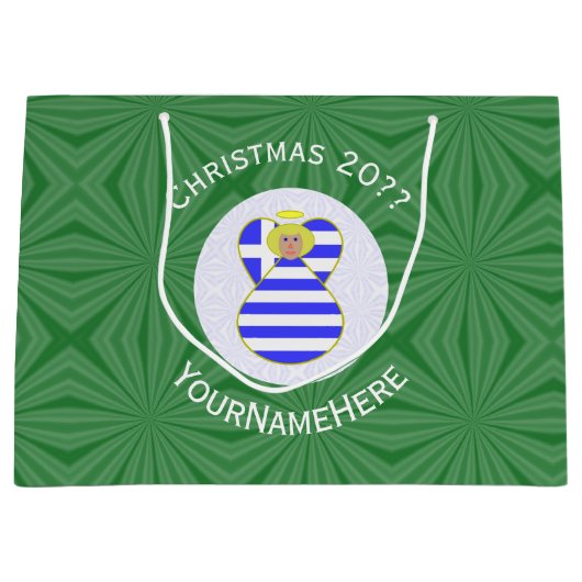 Griekse Blonde Engel Kerstvlag Gepersonaliseerd Groot Cadeauzakje (Voorkant)