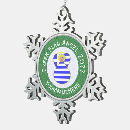 Griekse Blonde Engel Kerstvlag Gepersonaliseerd Tin Sneeuwvlok Ornament (Rechts)