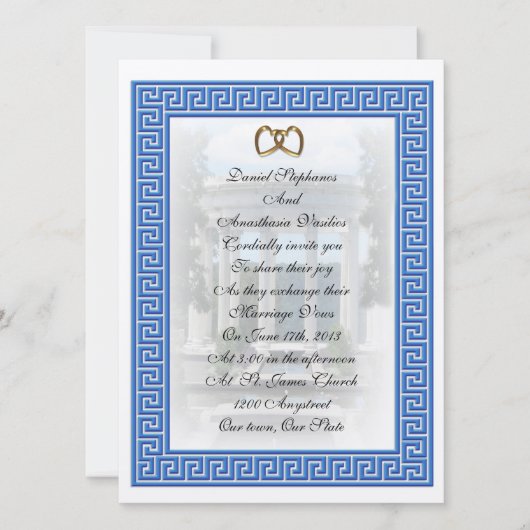 Griekse bruiloft Uitnodiging Blauwe Sleutel elegan (Voorkant)