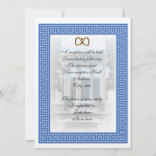 Griekse bruiloft Uitnodiging Blauwe Sleutel elegan (Achterkant)