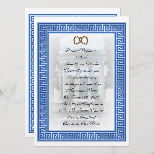 Griekse bruiloft Uitnodiging Blauwe Sleutel elegan (Voorkant / Achterkant)
