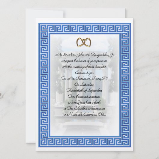 Griekse bruiloft Uitnodiging Blauwe Sleutel elegan (Voorkant)