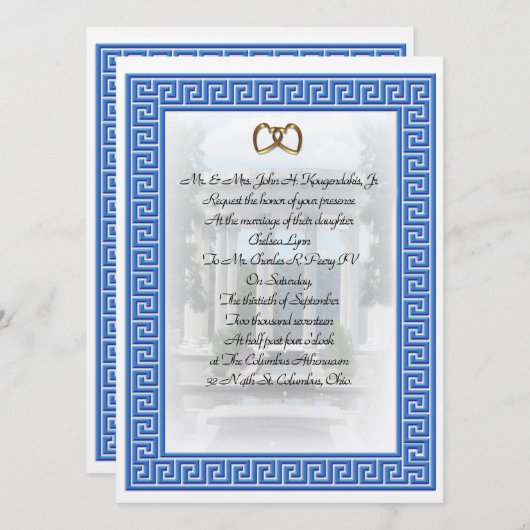 Griekse bruiloft Uitnodiging Blauwe Sleutel elegan (Voorkant / Achterkant)