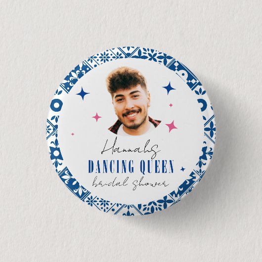 Griekse Disco Mamma Bruiloftsfeest Face Dancing Qu Ronde Button 3,2 Cm (Voorkant)