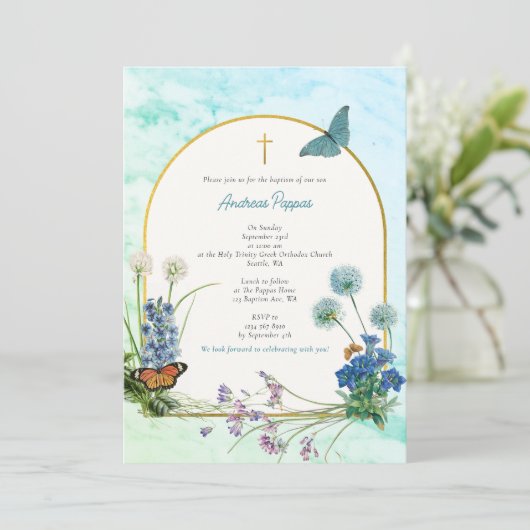 Griekse doop doop Blauw Marmer Wildflower Kaart (Staand voorkant)