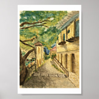 Griekse dorpsmuurkunst poster