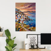 Griekse Eiland Kustdorp Poster (Thuiskantoor)