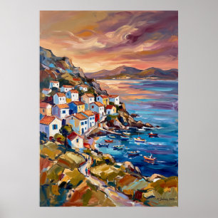 Griekse Eiland Kustdorp Poster