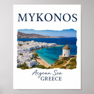 Griekse Eiland Mykonos Vakantie Reizen Kustleven Poster