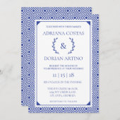 Griekse elegantie bruiloft uitnodiging, blauw kaart (Voorkant / Achterkant)
