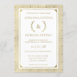 Griekse elegantie bruiloft uitnodiging, Faux Gold Kaart