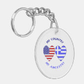 Griekse en Amerikaanse vlaggen Harten Land vooroud Sleutelhanger (Voorkant Links)