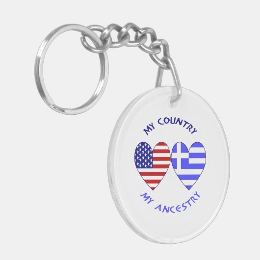 Griekse en Amerikaanse vlaggen Harten Land vooroud Sleutelhanger (Voorkant Links)