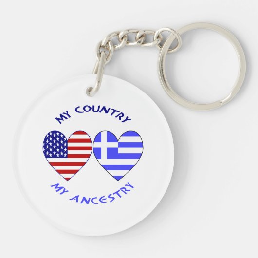 Griekse en Amerikaanse vlaggen Harten Land vooroud Sleutelhanger (Achterkant)