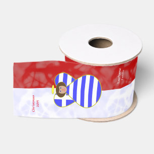 Griekse engel met bruin haar en rood witte geperso grosgrain lint