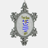 Griekse engel vlag grijs haar tin sneeuwvlok ornament (Links)