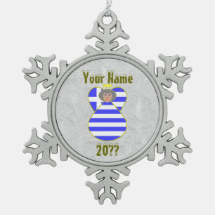 Griekse Engel Vlag Grijs Haar Tin Sneeuwvlok Ornament