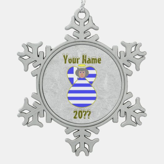 Griekse engel vlag grijs haar tin sneeuwvlok ornament (Voorkant)
