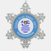 Griekse Engel Zwart Haar Chanoeka Vlag Gepersonali Tin Sneeuwvlok Ornament (Voorkant)