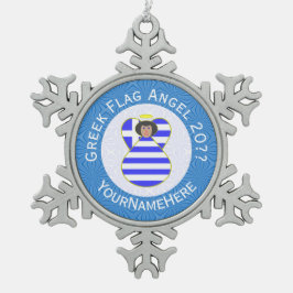 Griekse Engel Zwart Haar Chanoeka Vlag Gepersonali Tin Sneeuwvlok Ornament