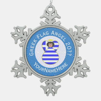 Griekse Engel Zwart Haar Chanoeka Vlag Gepersonali Tin Sneeuwvlok Ornament